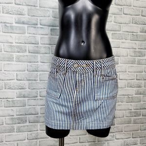 Vintage 90s Y2K Paris Blue Blue White Vertical Striped Denim Low Rise Mini Skirt